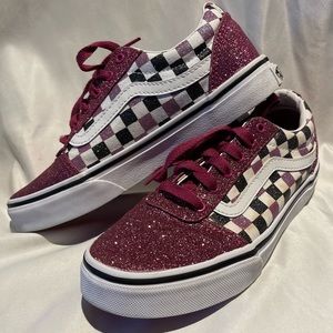 Vans Off the Wall Pink Sparkly Checkered Sides Low Top Sneakers Shoes Missy 3.0